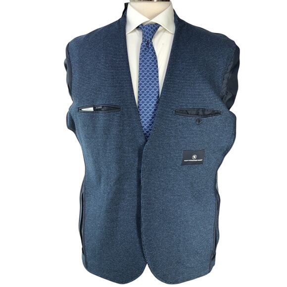Hart Schaffner Marx HSM Men Size L Sport Coat Unstructured Knit Houndstooth Blue - Picture 10 of 16